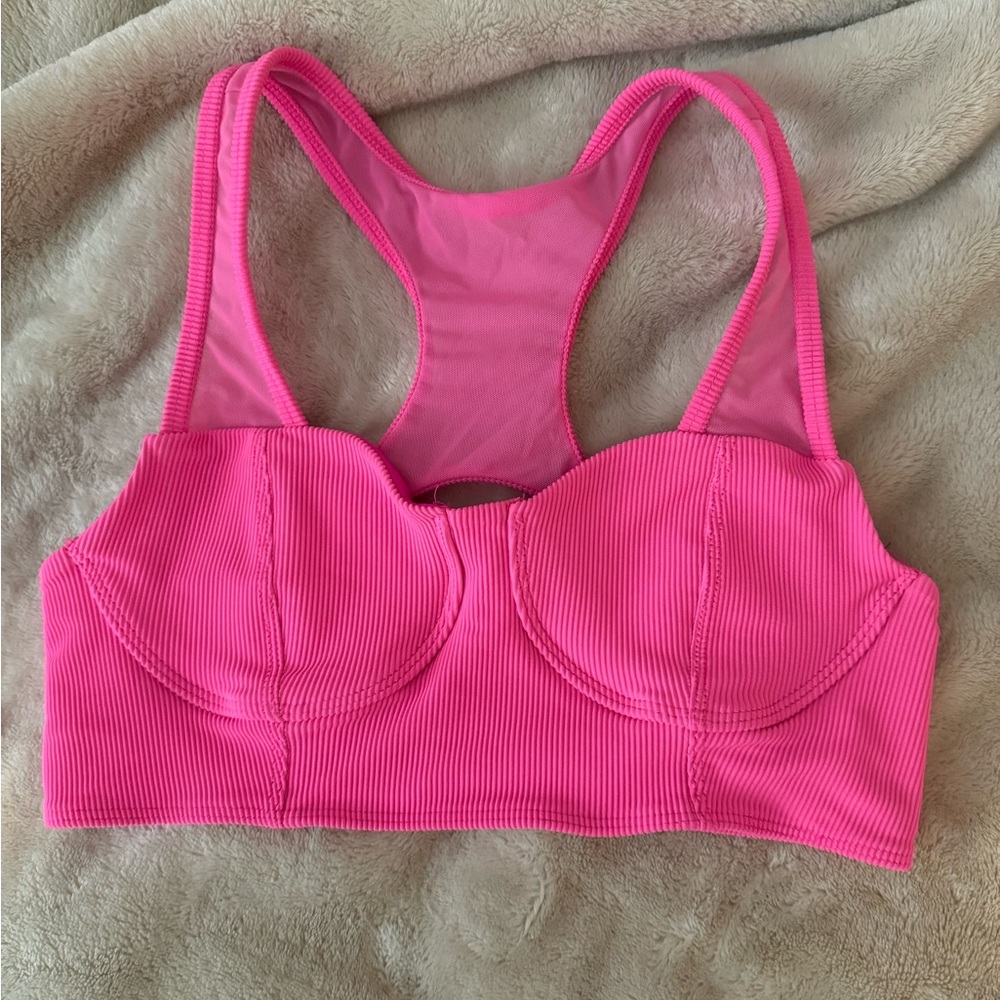 Beach Riot Vibrant Pink Ribbed Bralette